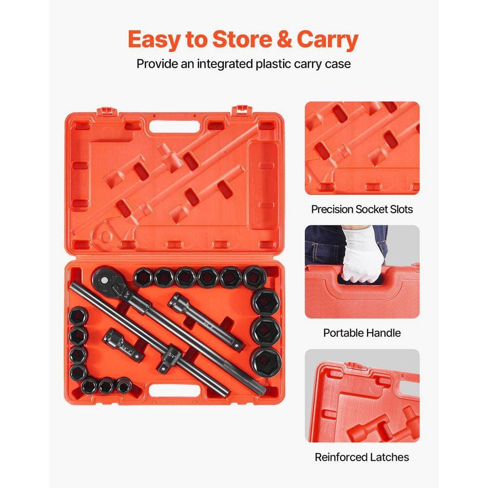 SKYSHALO 3/4 in. Drive Impact Socket Set, 21-Pieces SAE 3/4 in. to 2 in. 6-Point Cr-V Alloy Steel for Auto Repair, Easy-to-Read (2)