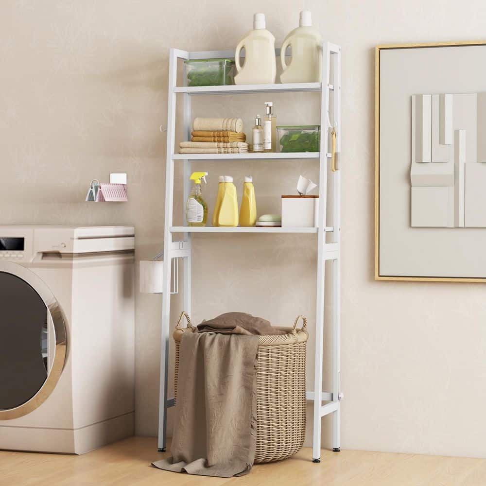 ANGELES HOME 25.5 in. W x 62.5 in. H x 11 in. D 3-Tier White Over The Toilet Storage Shelf with Adjustable Bottom (2)