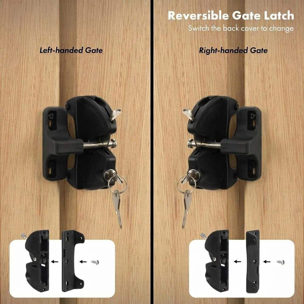 Unbranded Key Lockable Double Sided Gate Latch for Outdoor Metal Wood Vinyl Fence, Black Finish, Self Locking, Gate Hardware (3)