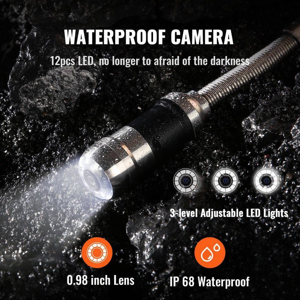 SKYSHALO 512Hz Sewer Camera, 131 ft., 7 in. Screen, IP68,12 LEDs, DVR, 16GB SD Card, for Sewer, Duct, Drain Inspection (2)
