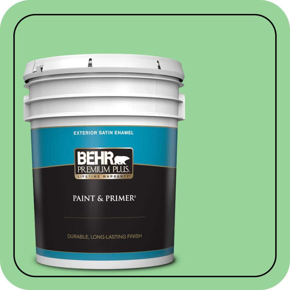 BEHR PREMIUM PLUS 5 gal. #P390-4 Young Green Satin Enamel Exterior Paint & Primer