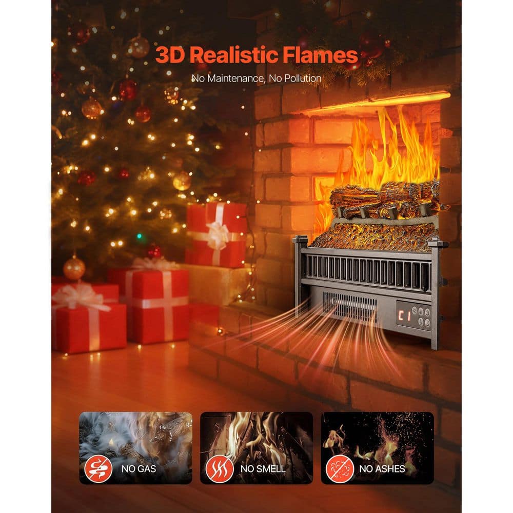 SKYSHALO Electric Fireplace Log, Black, 20 in. Fireplace Insert Log Heater, Electric Fireplace Logs, Adjustable Flame Brightness (2)