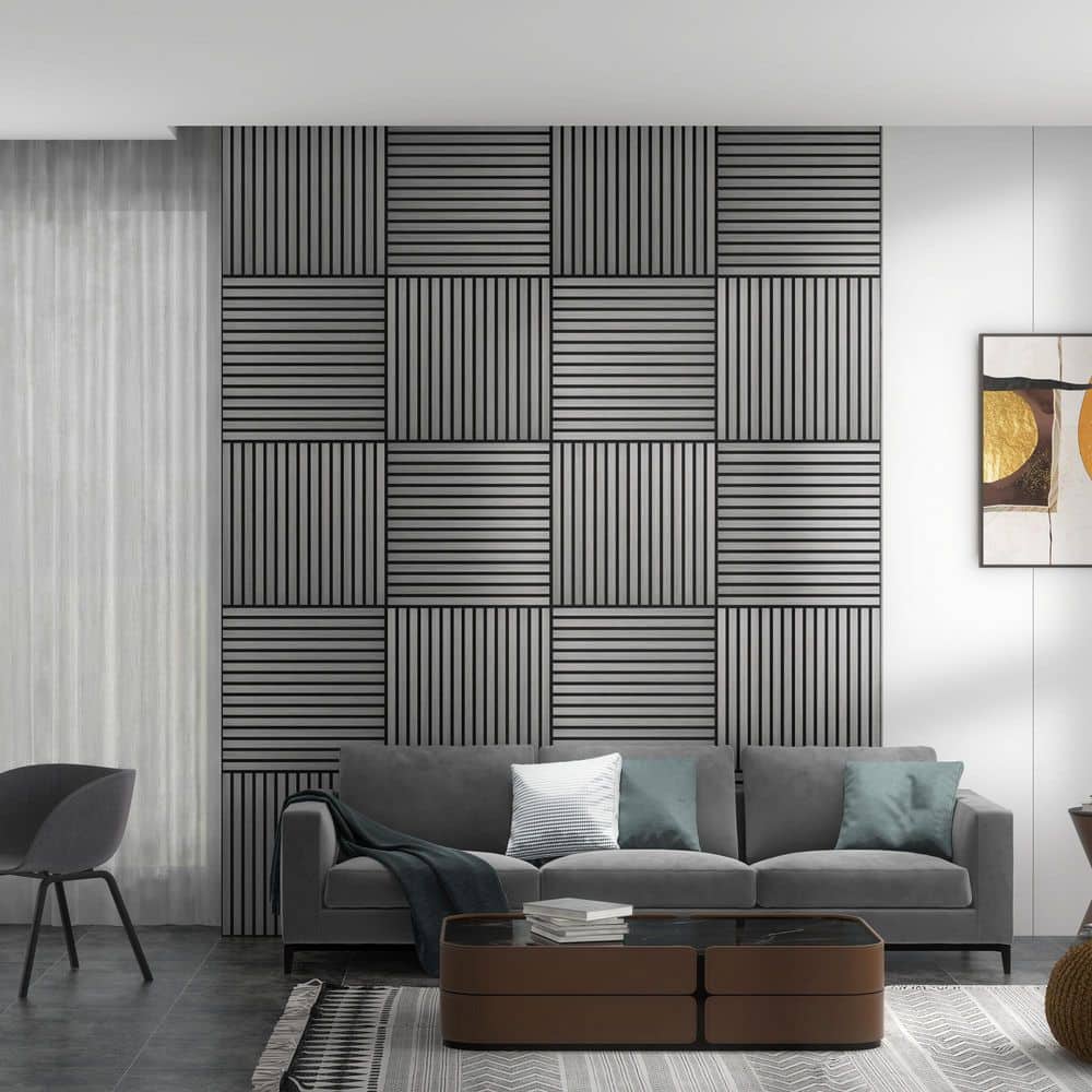 Seafuloy Gray 24 in. Square 3D Faux Wood Acoustic Panels, MDF Sound Absorbing Wall Decor (4 Pack) (3)