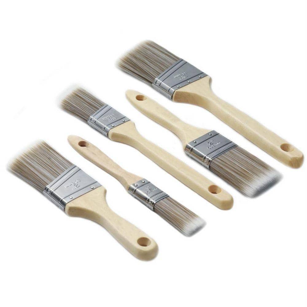 Dracelo 1 in. Flat, 1.5 in. Angle, 2 in. Flat, 2 in. Angle, 2.5 in. Angle Paint Brush Set (5-Pack) (2)