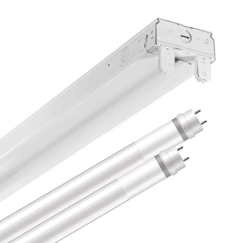 Metalux SLES 4 ft. 64-Watt Equivalent 2-Lamp Strip Light Luminaire Plus LED T8 Tube Bundle, 4000K, UNV Non-Dim (2)