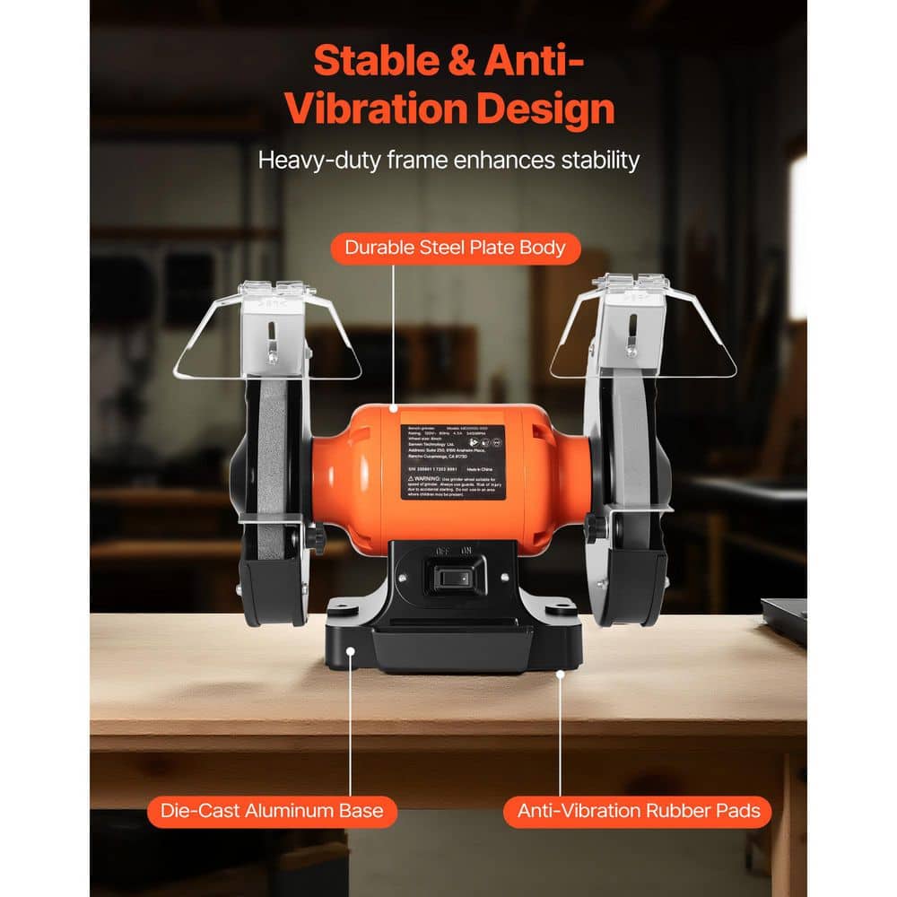SKYSHALO Bench Grinder, 8 in. Single Speed Bench Grinder, 3450RPM High-Speed Table Grinders with 350W 3.0A Induction Motor (2)