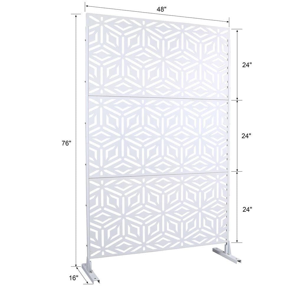 cadeninc 4 ft. x 6.33 ft. White Outdoor and Indoor Freestanding Metal Privacy Screen Fence Panels for Outside Lawn Garden (2)