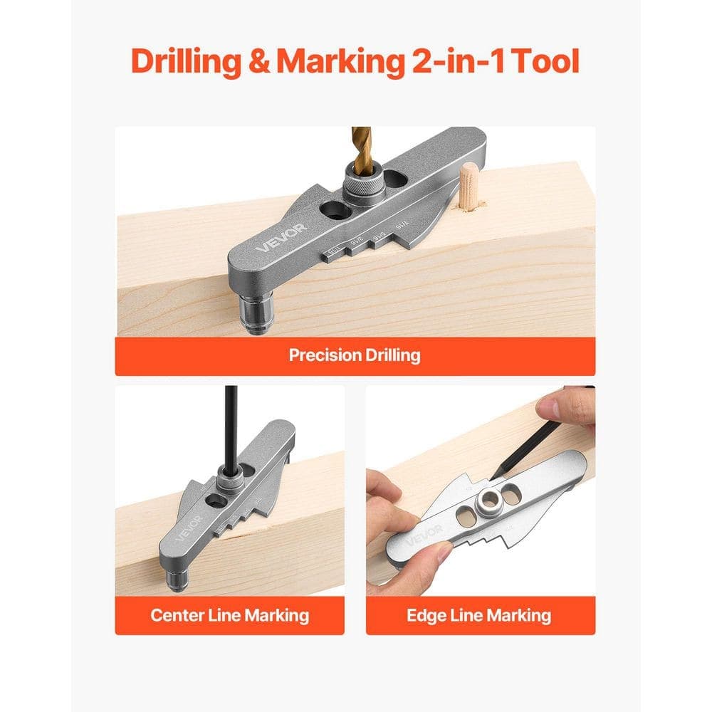 VEVOR Doweling Jig Kit, Self Centering Dowel Drill Jig for Straight Holes, with Drill Bit Set 1/4 in. 5/16 in. 3/8 in. (2)