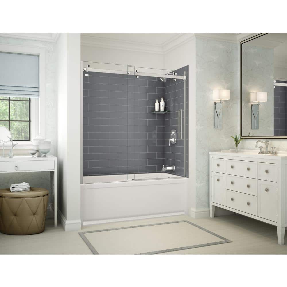 MAAX Utile Metro 32 in. x 60 in. x 81 in. Bath and Shower Combo in Thunder Grey, New Town Right Drain, Halo Door Chrome