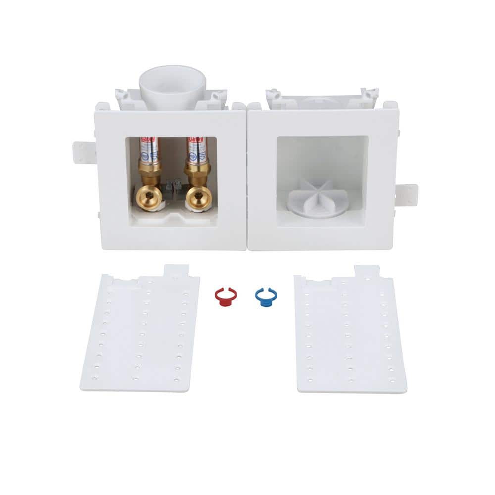Oatey MODA 1/2 in. Brass PEX x 3/4 in. MHT Washing Machine Valves (1/4 Turn) with Supply Box and Water Hammer Arrestor (2)