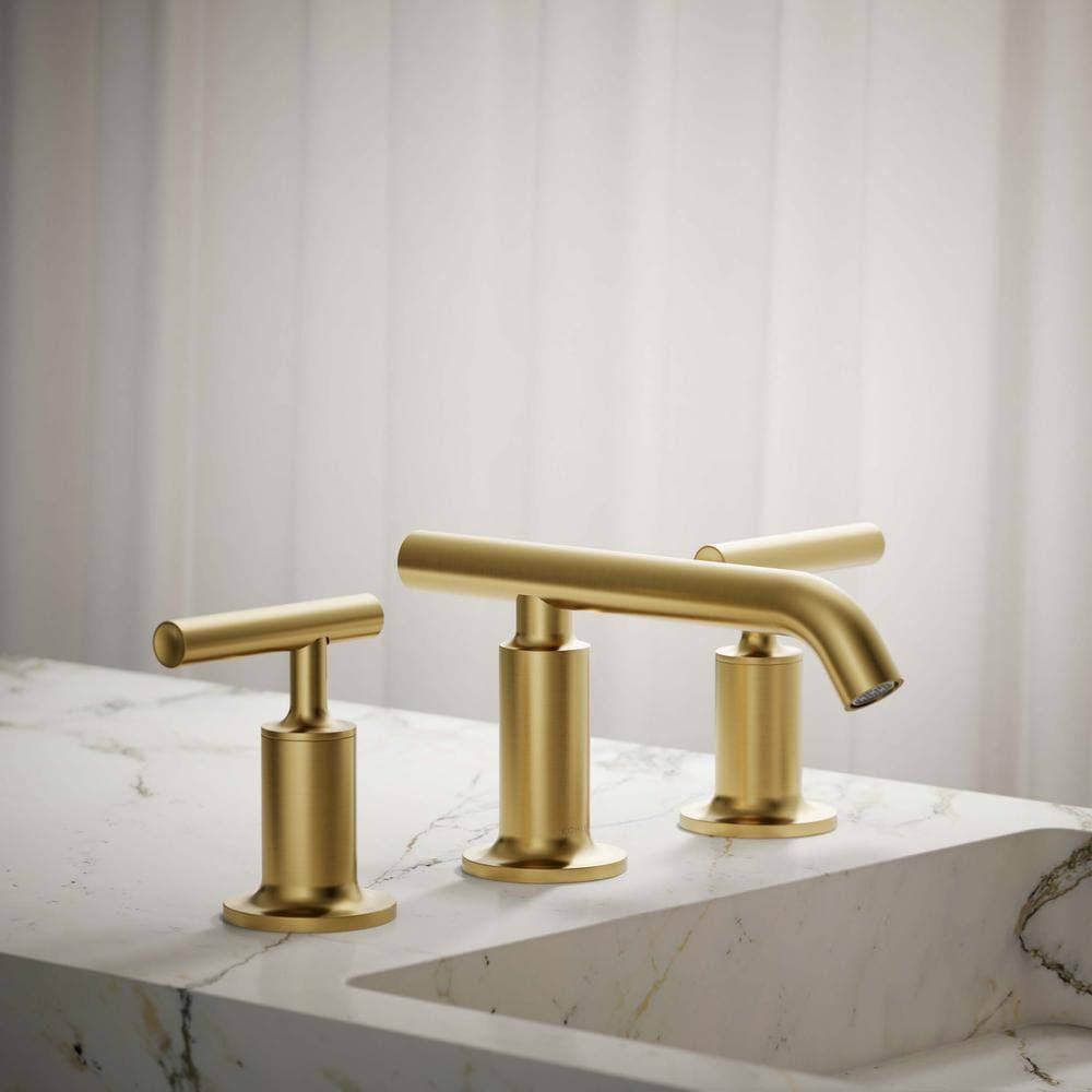 KOHLER Purist 8 in. Widespread 2-Handle Low-Arc Bathroom Faucet in Vibrant Brushed Moderne Brass with Low Lever Handles (2)