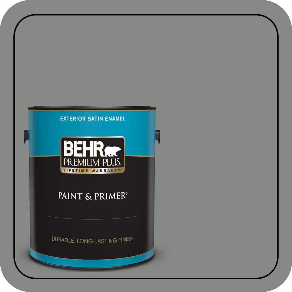 BEHR PREMIUM PLUS 1 gal. #PPU25-17 Euro Gray Satin Enamel Exterior Paint & Primer