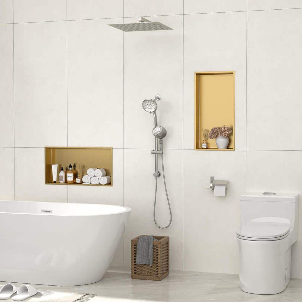 Sarlai 24 in. W x 4 in. H x 12 in. D Stainless Steel Shower Niche Set of 1 Piece in Gold Single Shelf Organizer Storage (2)