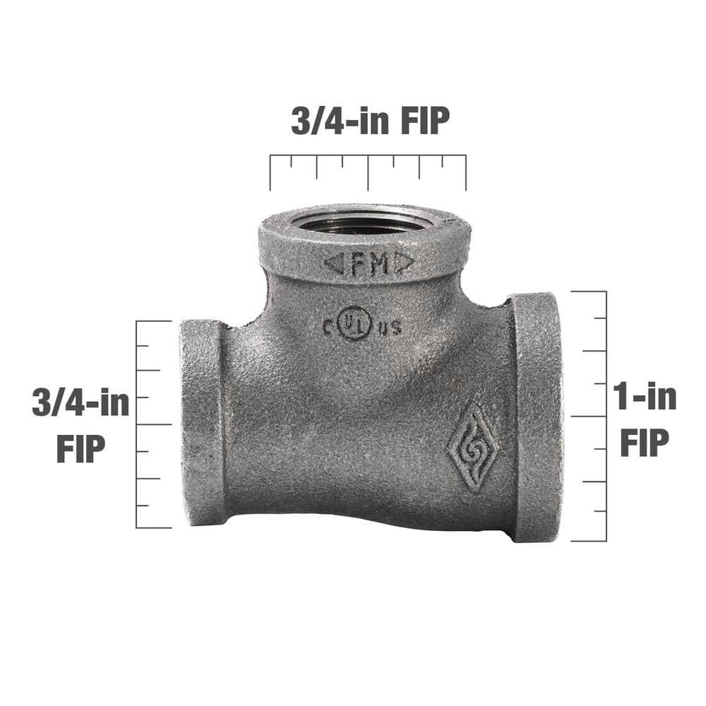 Southland 1 in. x 3/4 in. x 3/4 in. Black Malleable Iron FPT Reducing Tee Fitting (4)