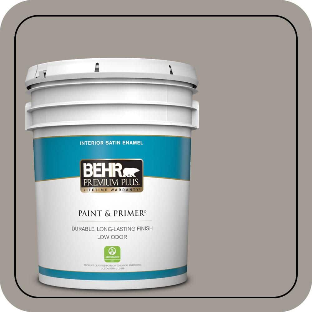 BEHR PREMIUM PLUS 5 gal. #PPU18-15 Fashion Gray Satin Enamel Low Odor Interior Paint & Primer