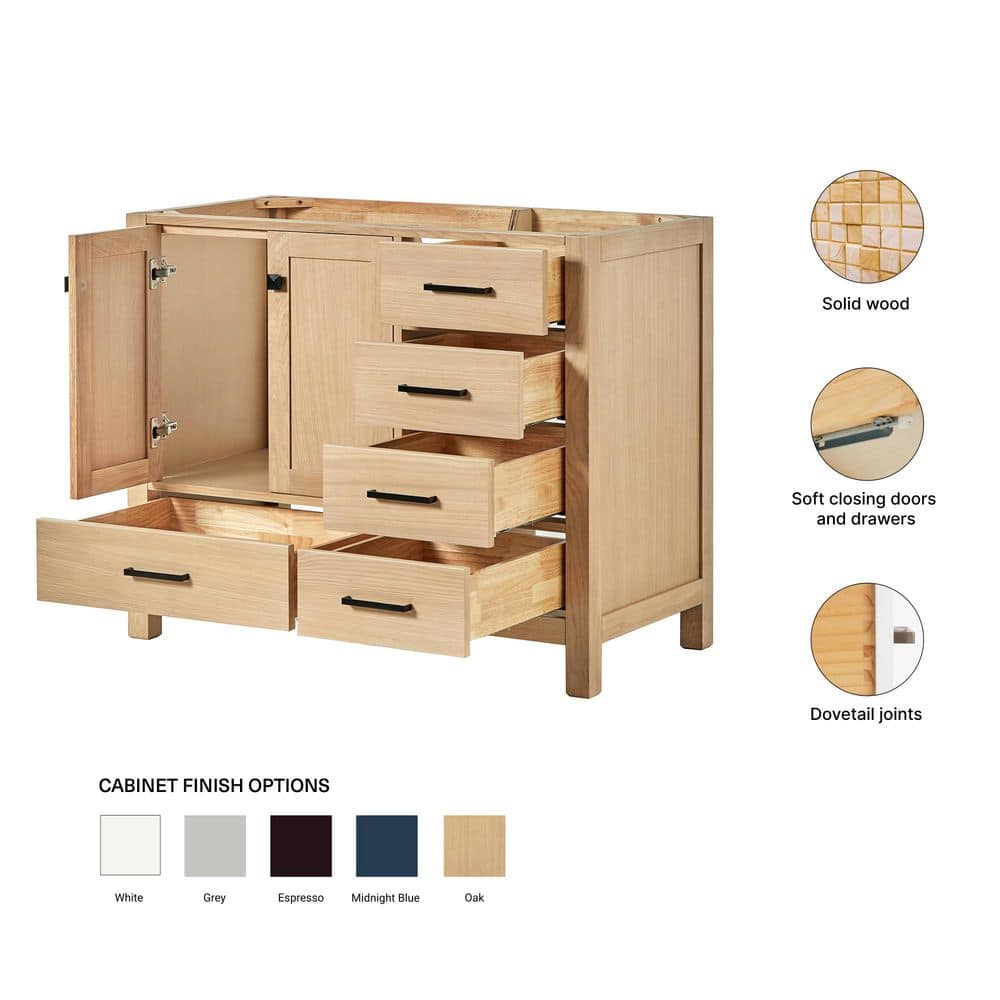 ARIEL Cambridge 42 in. Freestanding Bathroom Vanity Cabinet without Top in Oak (Assembled) (3)