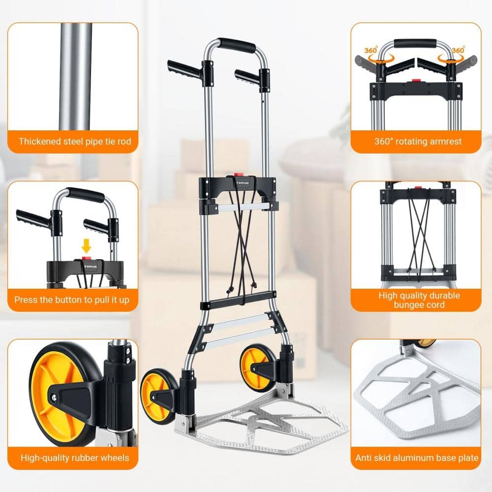 Primehome 380 lb Capacity Aluminum Folding Hand Truck, 7 Inch Wheels with Telescoping Handle for Moving and Storage (3)