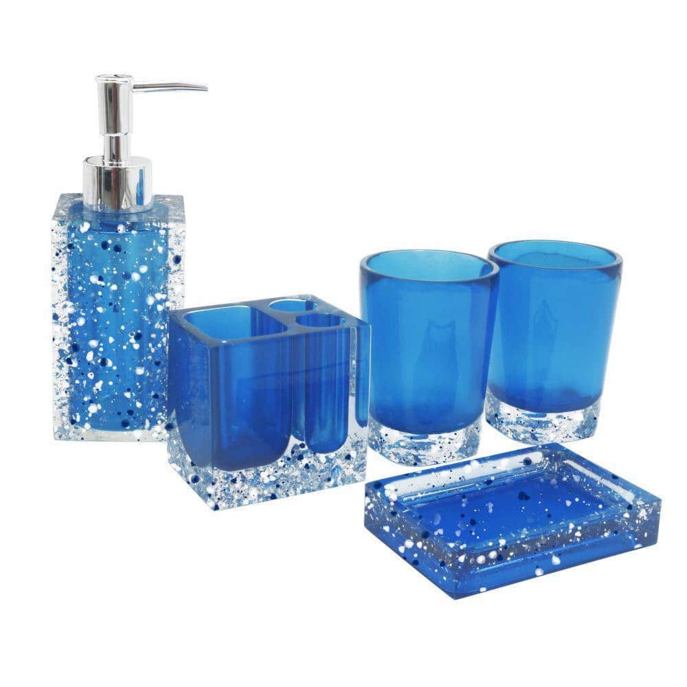 Dracelo 5-Piece Bathroom Accessory Set with Soap Dish, Soap Dispenser, Toothbrush Holder, Tumbler in Blue (1)