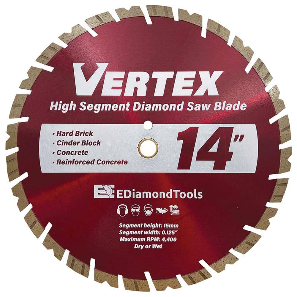 EDiamondTools 14 in. Reinforced Concrete, Segmented Rim, Premium General Purpose Diamond Blade, 4-5/8 in. Cutting Depth, 1 in. (1)