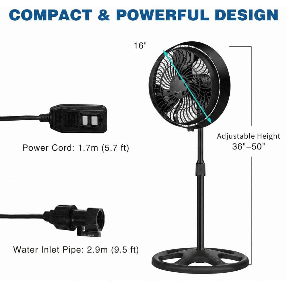 CARRO Adjustable-Height 16 in. 3-Speed Oscillating Outdoor Personal Misting Fan and Pedestal Fan Combination-Black (2)