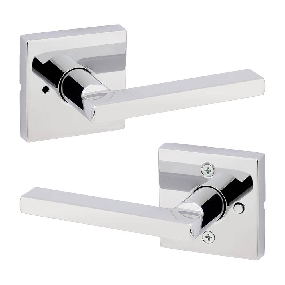 Kwikset Halifax Square Polished Chrome Privacy Bed/Bath Door Handle with Lock