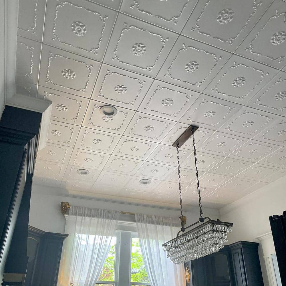 A La Maison Ceilings Bourbon Street 1.6 ft. x 1.6 ft. Glue Up Foam Ceiling Tile in Plain White (21.6 sq. ft./case) (2)