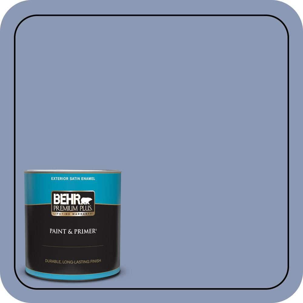 BEHR PREMIUM PLUS 1 qt. #600F-5 Blueberry Buckle Satin Enamel Exterior Paint & Primer