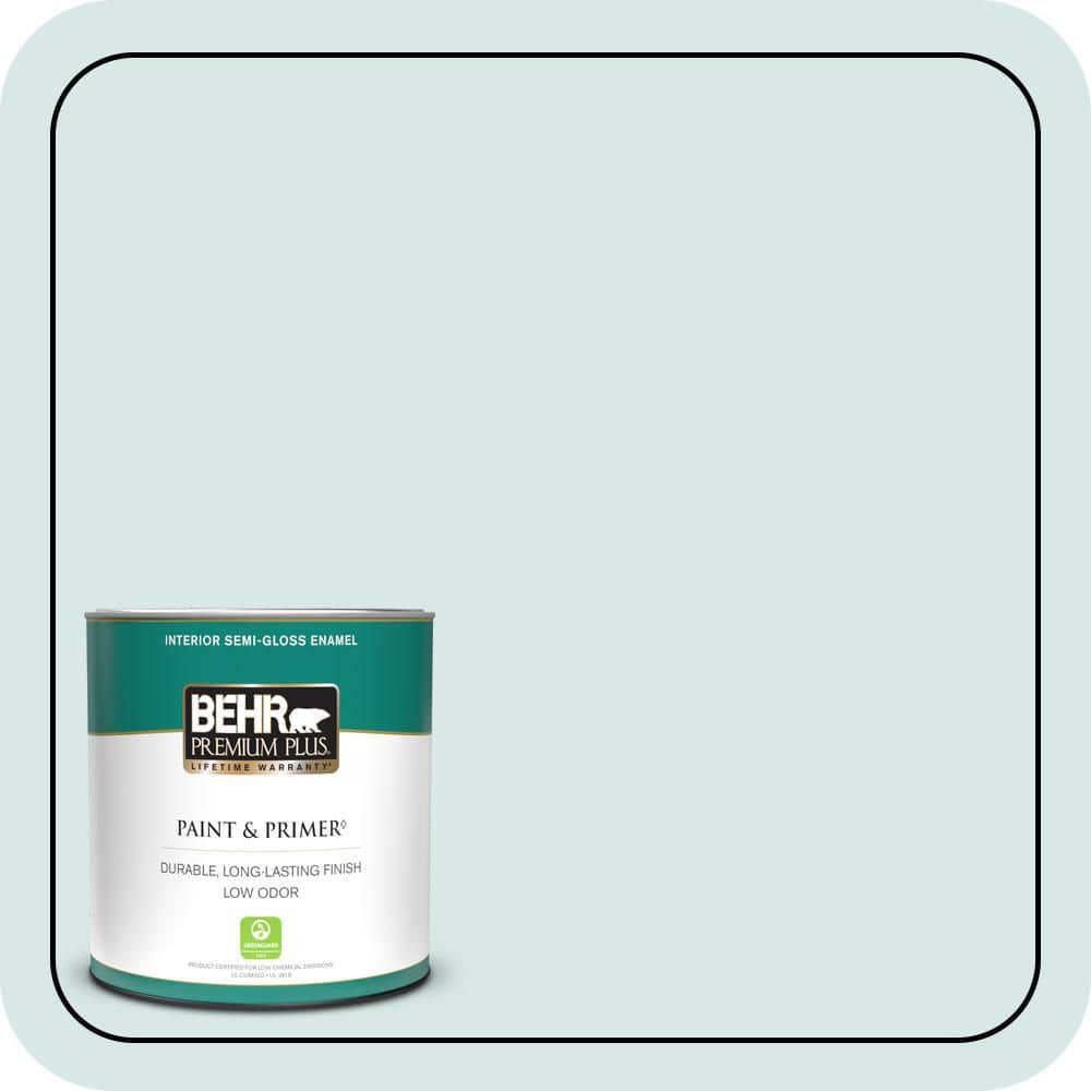 BEHR PREMIUM PLUS 1 qt. #500E-2 Aqua Breeze Semi-Gloss Enamel Low Odor Interior Paint & Primer