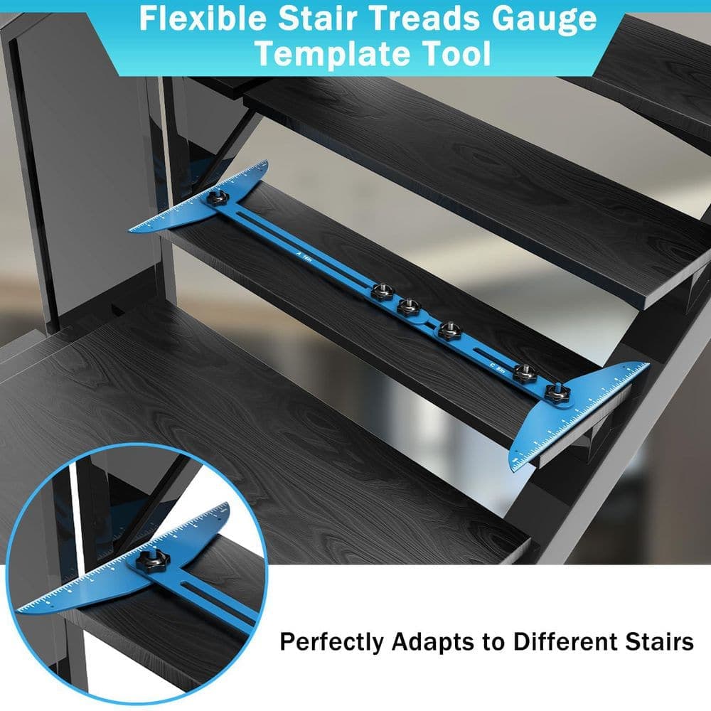 Unbranded 60 in Adjustable Metal Stair Tread Gauge Template Tool Measuring Jig Set for Stairs Risers Shelf Cutting Drywall Blue (3)