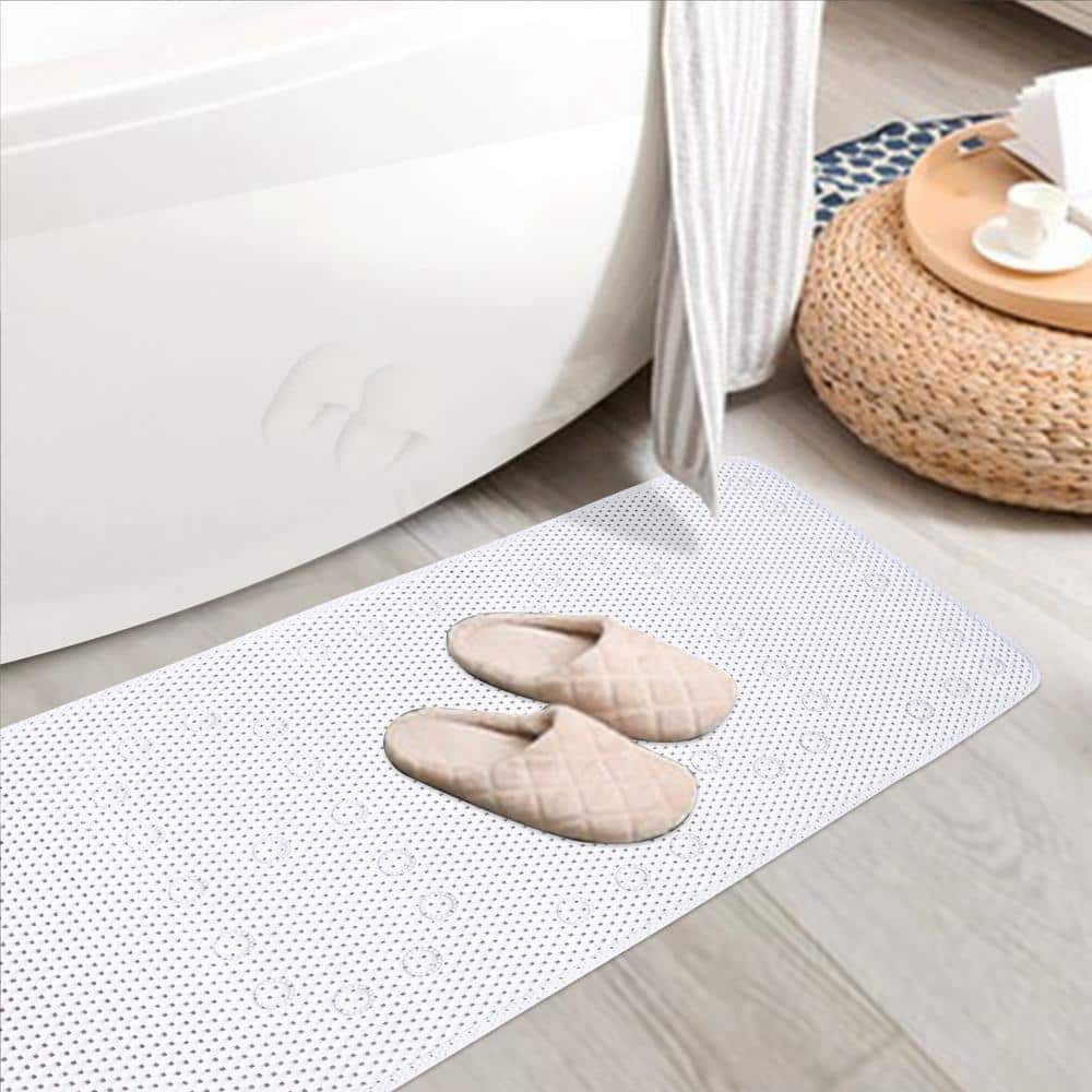 RAY STAR 17 in. W. x 36 in. White PVC Foam Bathtub Mat Non-Slip Shower and Bathmats with Drain Holes, Suction Cups (2)