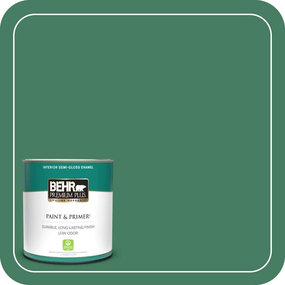BEHR PREMIUM PLUS 1 qt. #470D-6 Greenbelt Semi-Gloss Enamel Low Odor Interior Paint & Primer