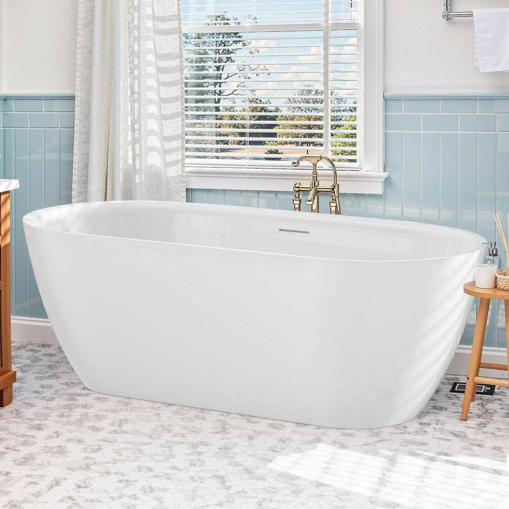MOHALEN 59 in x 31.5 in Acrylic Freestanding Soaking Bathtub with Center Drain and Overflow in White for Bathroom cUPC Certified (2)