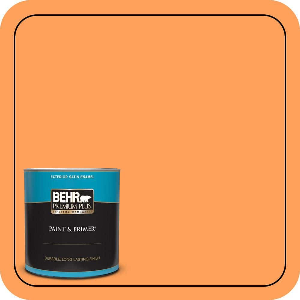 BEHR PREMIUM PLUS 1 qt. #T15-10 Clarified Orange Satin Enamel Exterior Paint & Primer