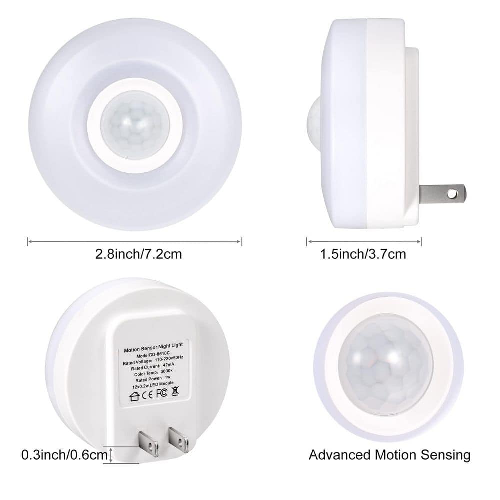 Aoibox 200 Lumen Plug-In Motion Sensor LED Night Light, Warm White, Auto Shut-Off, Cool White, 4 Pack, Indoor Use (2)