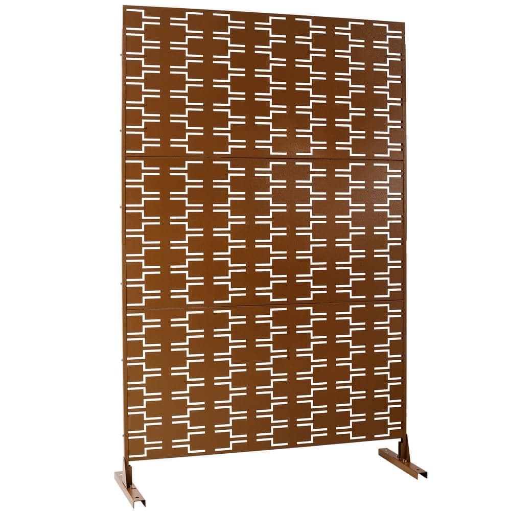 Zeus & Ruta 76 in. H Brown Steel Outdoor and Indoor Freestanding Privacy Screens for Deck, Balcony, Patio, Outside, Lawn and Garden (1)
