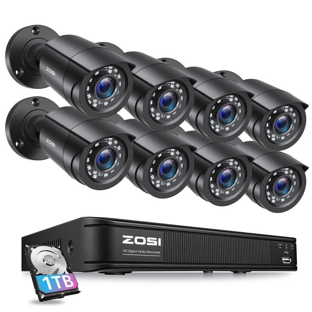 ZOSI H265+ 8-Channel 5Mp-Lite 1TB DVR Security Camera System with 8 1080p Outdoor Wired Bullet Cameras, 120 ft. Night Vision (1)