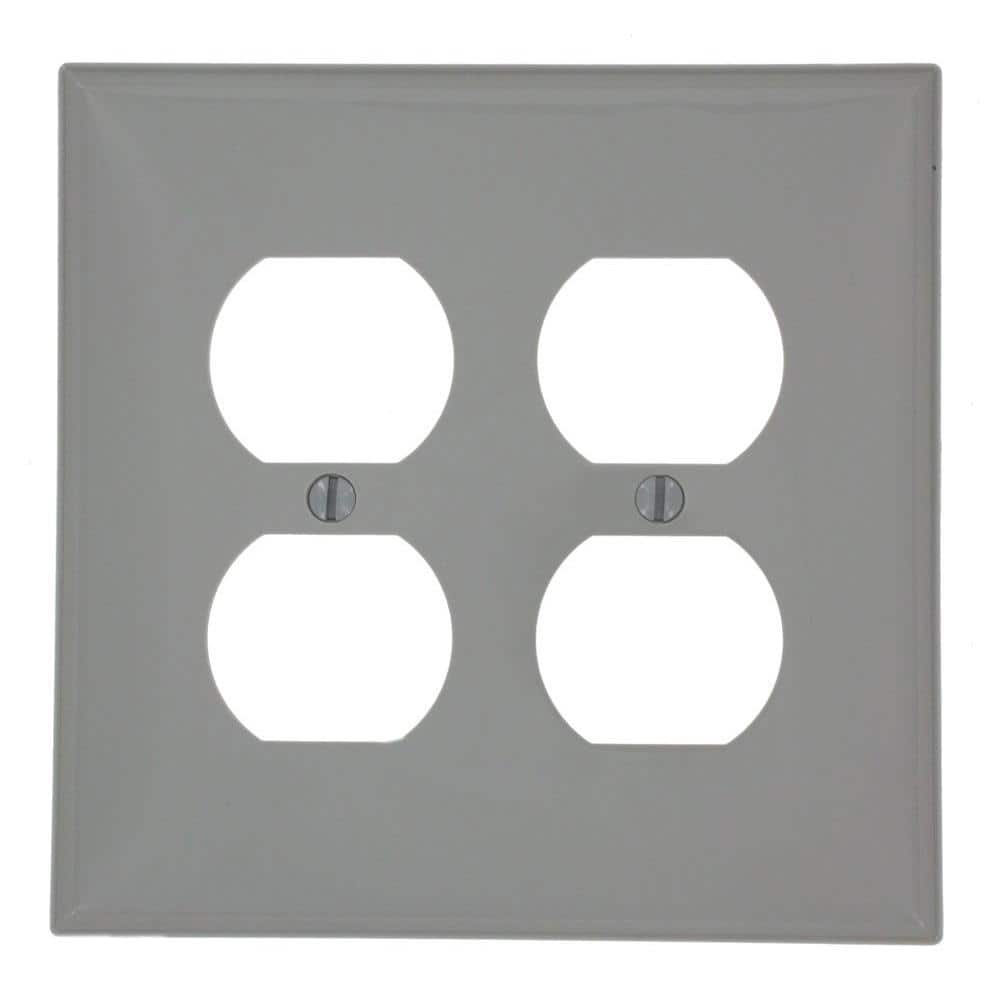 Leviton 2-Gang Gray Duplex Outlet/Receptacle Nylon Midway/Midsize Wall Plate (1-Pack) PJ82-GY