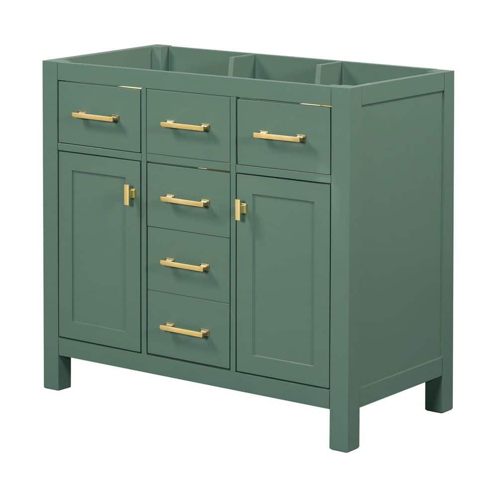 Noble House Darnix 35.51 in. W Modern Freestanding Bath Vanity Cabinet without Top in Green with 4 Drawers and Soft-Close Doors (1)