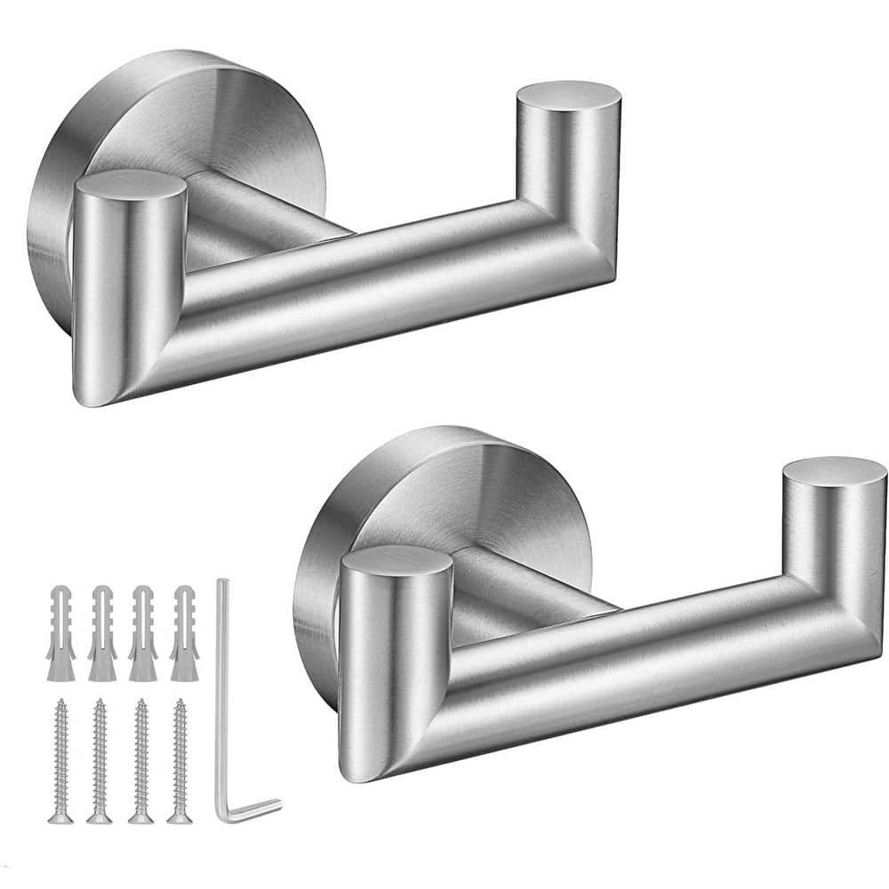 Wudkey 2 Pack Towel Hooks for Bathrooms, Towel Hook in Brushed Nickel for Kitchen Bathroom, SUS304 Stainless Steel Coat Hook