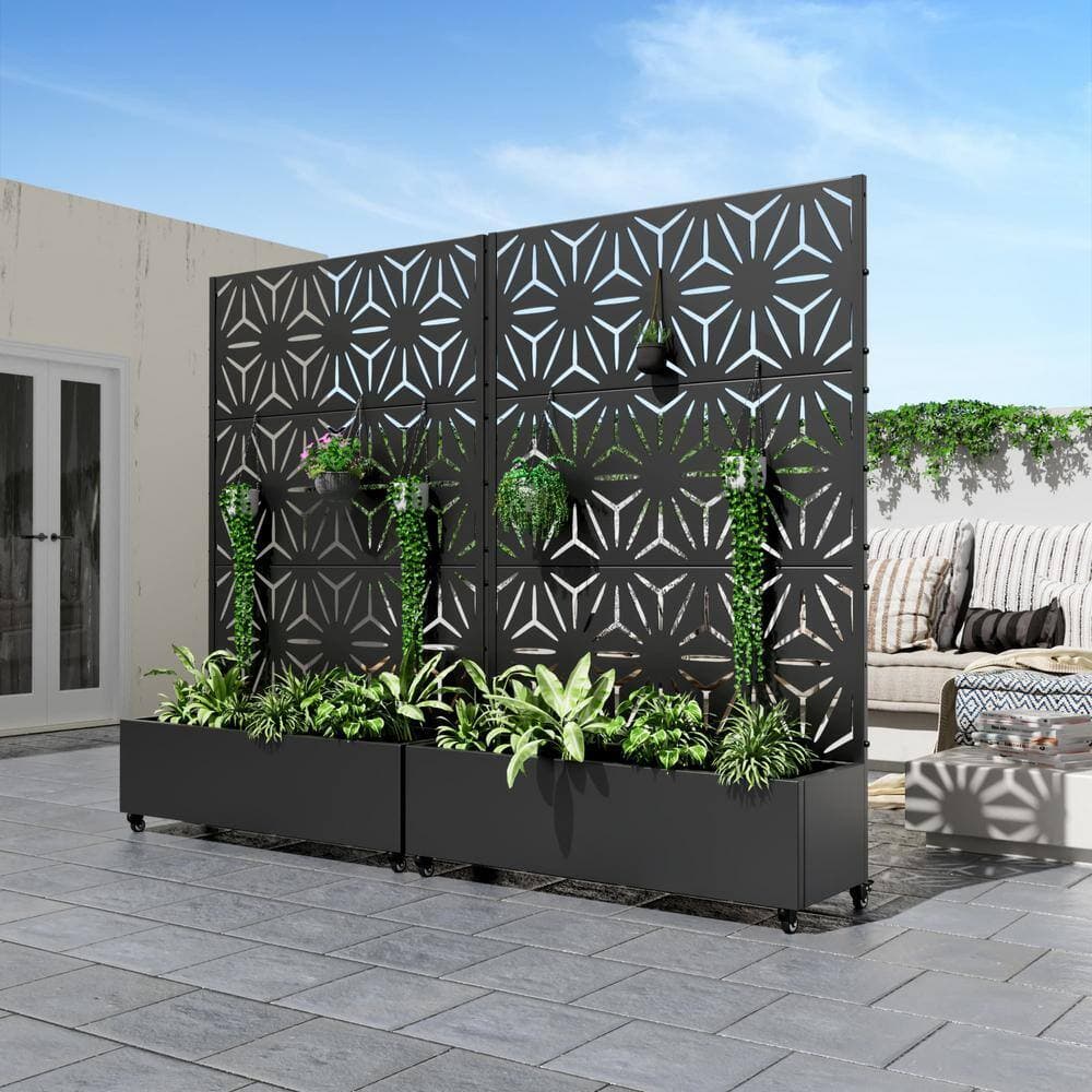 Dovelina Large 47 in. x 72 in. Black Metal Raised Garden Bed Planter Box with Trellis and Caster (3)