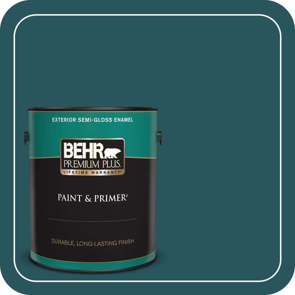 BEHR PREMIUM PLUS 1 gal. #MQ6-01 Ocean Abyss Semi-Gloss Enamel Exterior Paint & Primer