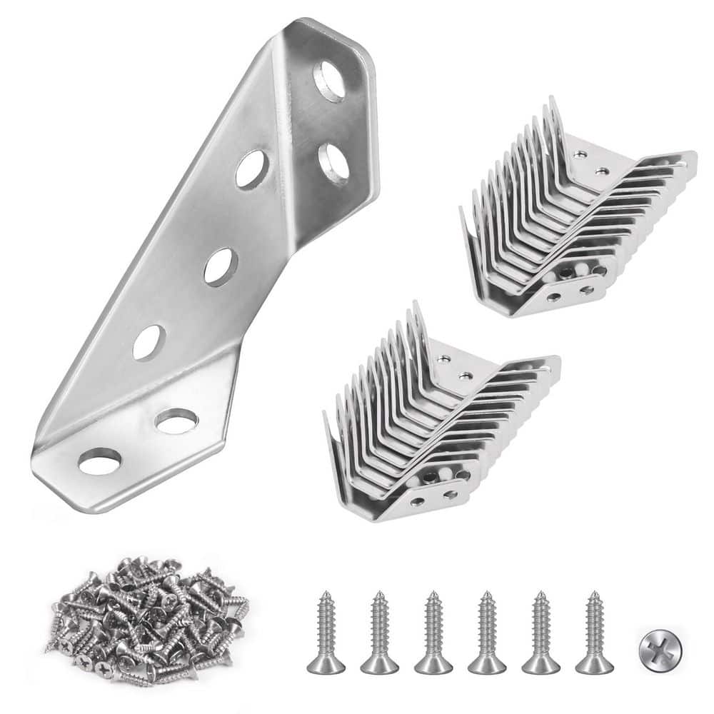 Numhew 24-Pack Stainless Steel Furniture Corner Connectors with Screws, Triangular Support Brackets for Drawers and Cabinets (1)