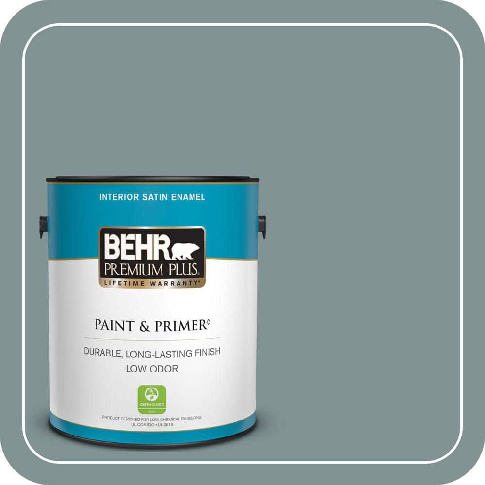 BEHR PREMIUM PLUS 1 gal. #QE-53 Raindance Satin Enamel Low Odor Interior Paint & Primer (1)
