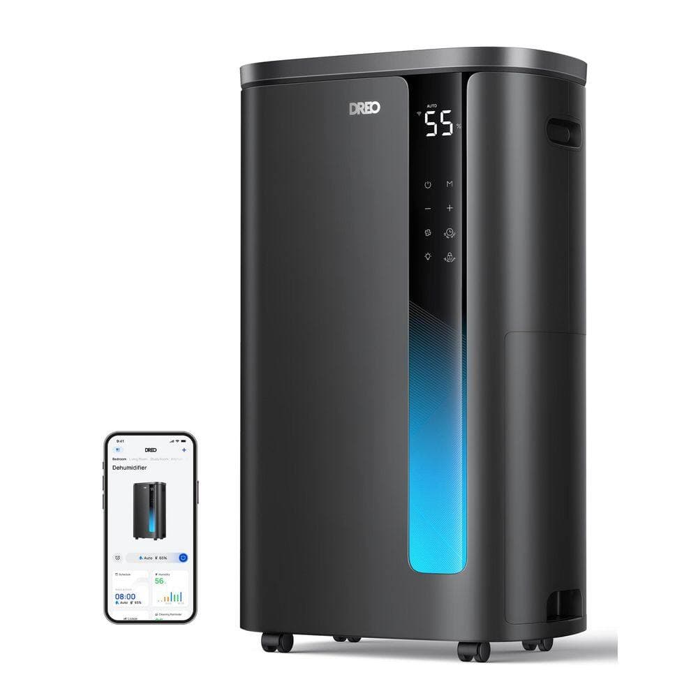DREO 73 pt. 2000 Sq. Ft. Smart 3 Fan Speed Dehumidifier 42db, with Timer, ENERGY STAR, Continuous Drain in Black