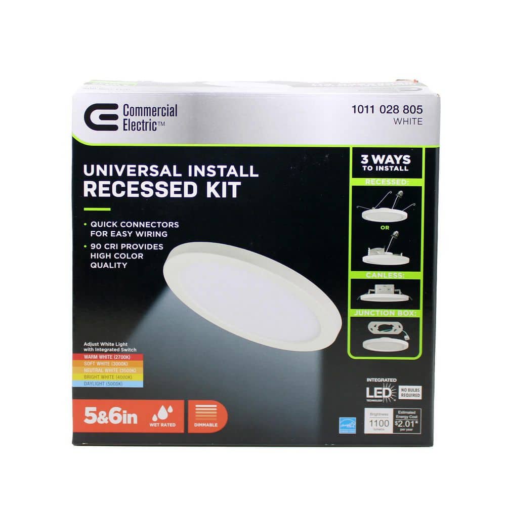 Commercial Electric 1-Pack 3-in-1 Universal Installation 5/6 in. White Integrated LED Recessed Light with Selectable Color Temperature (3)