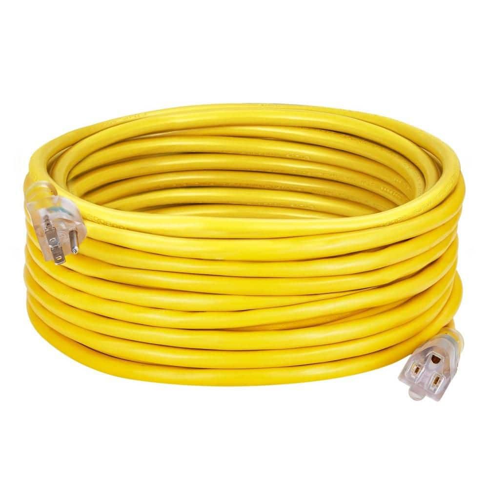 BIBIVIS 100 ft. Indoor/Outdoor Extension Cord with Lighted End for Lawn Garage Home Use, 12AWG 15 Amps 1875W, 3 Prongs, Yellow (1)