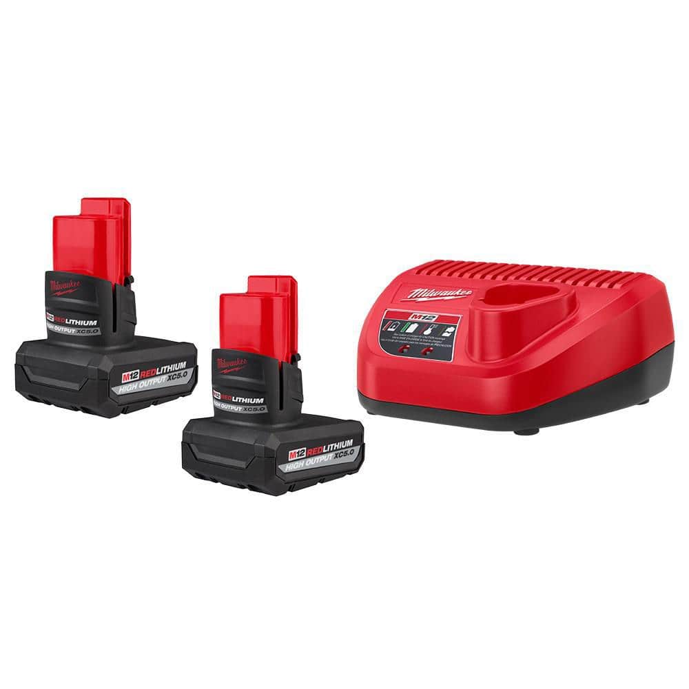 Milwaukee M12 12V Lithium-Ion XC High Output 5.0 Ah Battery Pack (2-Pack) Starter Kit with Charger