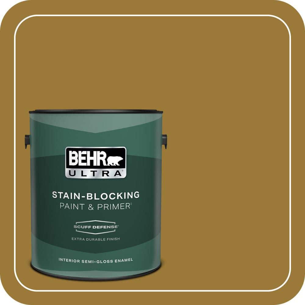 BEHR ULTRA 1 Gal. #M300-7A Retro Gold Extra Durable Semi-Gloss Enamel Interior Paint and Primer