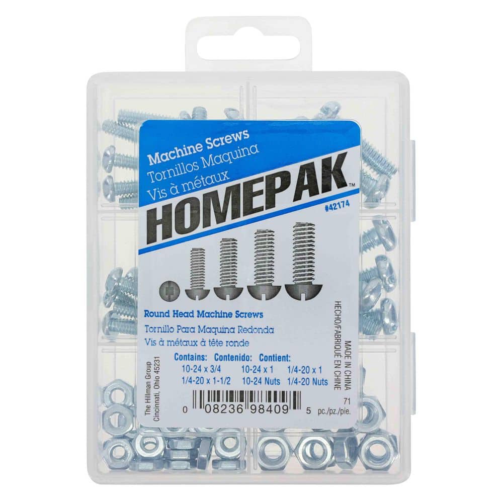 Hillman HOMEPAK Zinc Round Head Machine Screws with Nuts Assorted Kit (70-Pack) (1)