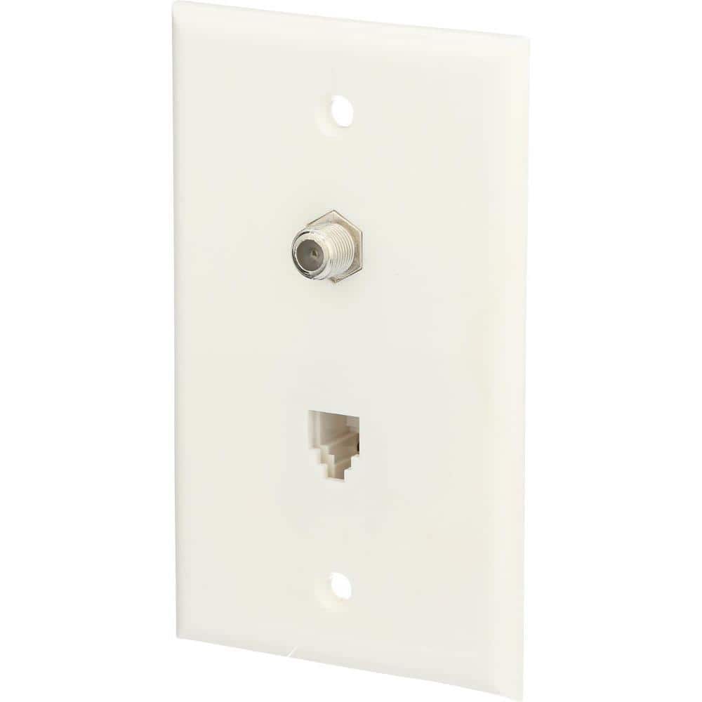 Zenith Coaxial Cable/Phone Wall Jack, White